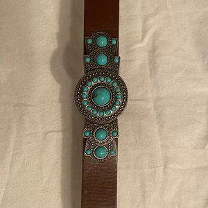 Express Brown Belt w/ Turquoise Buckle
